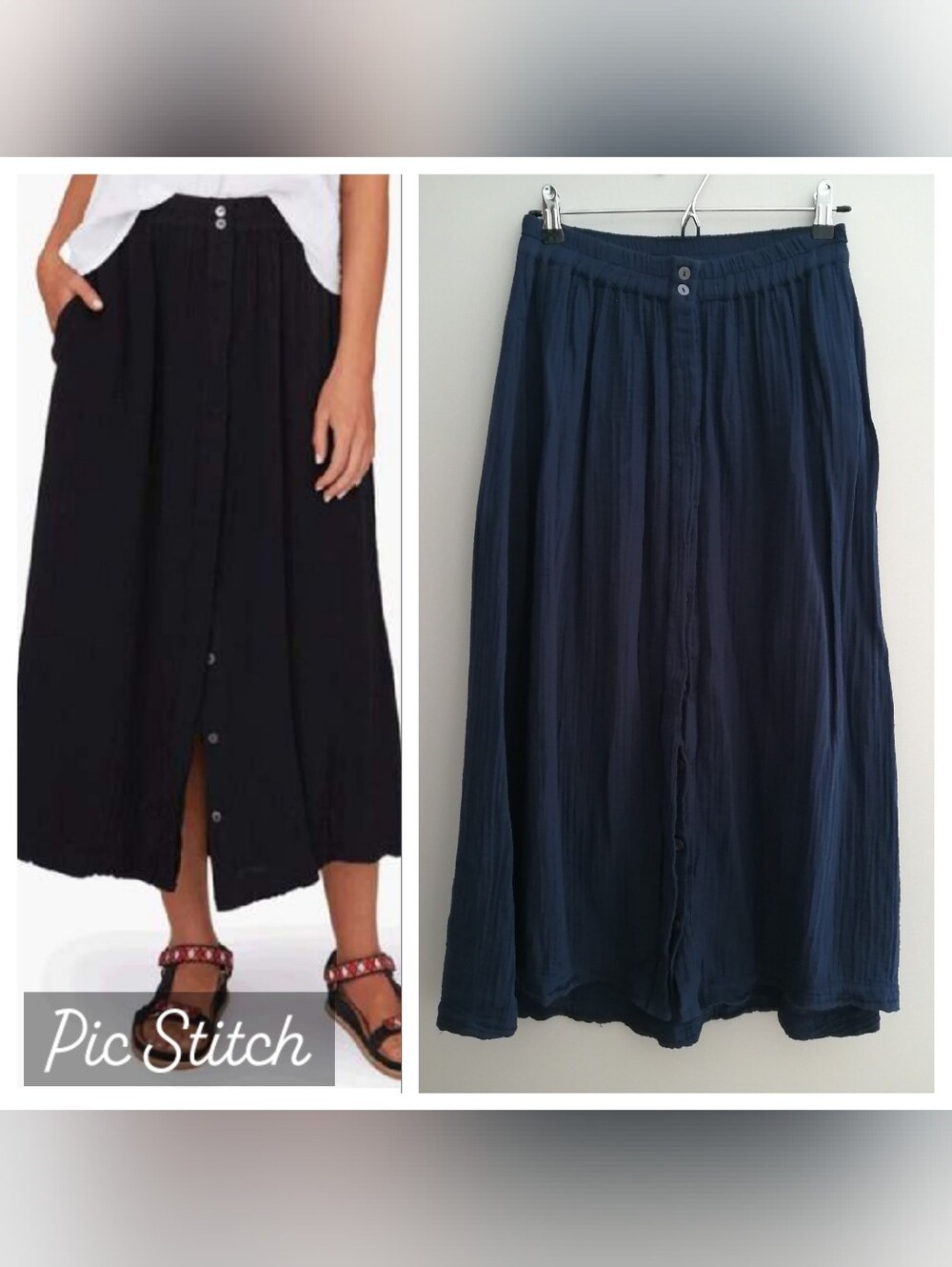 Xirena Serina Slub Cotton Midi Skirt Button Front Navy Blue Small